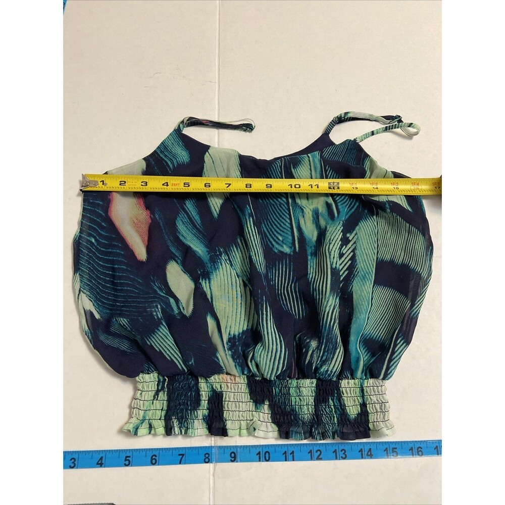 Women Sz Medium Peacock Sleeveless Satin Crop Top Y2K  Fairycore Teal Whimsy 90s - Picture 14 of 15